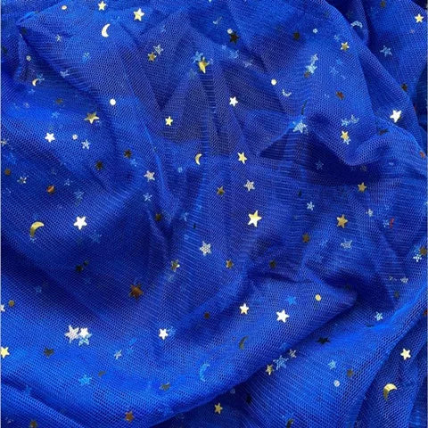 Star Moon Net Curtain Fabric, Soft Sheer Mesh for Photo Backdrops - Royal Blue