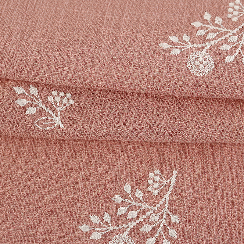 Slub Cotton Floral Embroidery Fabric, 49 in Wide
