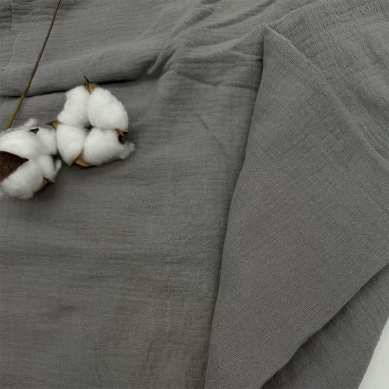 Double-Layer Cotton Gauze Fabric, Soft Crinkle Woven for Loungewear - Dark Grey 139#