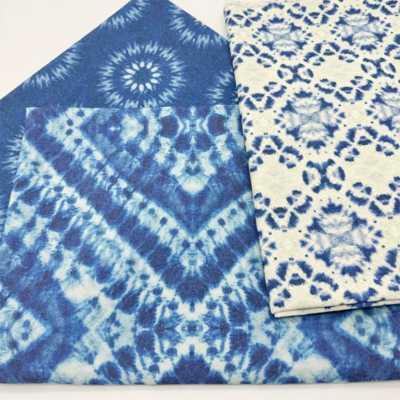 Tie-Dye Indigo Cotton Linen Fabric for Tablecloths & Door Curtains