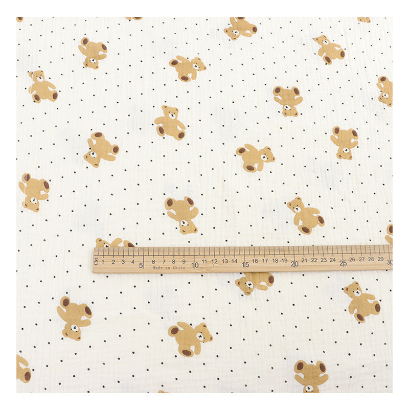 Cotton Double Gauze Fabric, Vine & Bear Prints (6) - Little Bear
