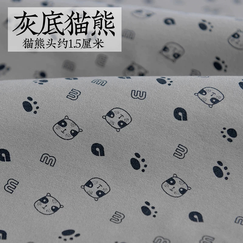 Brushed Cotton Flannel Fabric, Kids Prints, for Kids' Wear, Pajamas & DIY - Gray Panda