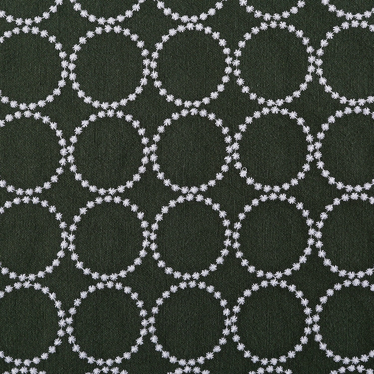 Embroidered Linen Cotton Fabric, Heavy 14oz, 47 in Wide - White on Green