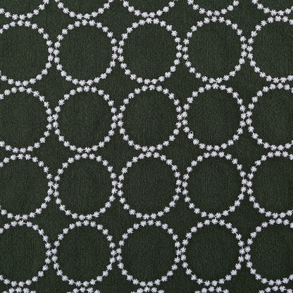Embroidered Linen Cotton Fabric, Heavy 14oz, 47 in Wide - White on Green