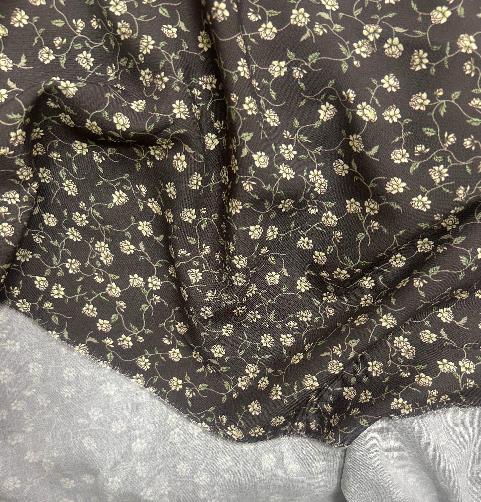 Rayon Fabric, Gray Coffee Floral, for Dresses & Pants