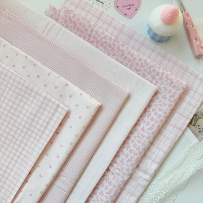 Cotton Print Fabric, Pink Star Polka Plaid, for Homewear, Doll Clothes & Scrunchies