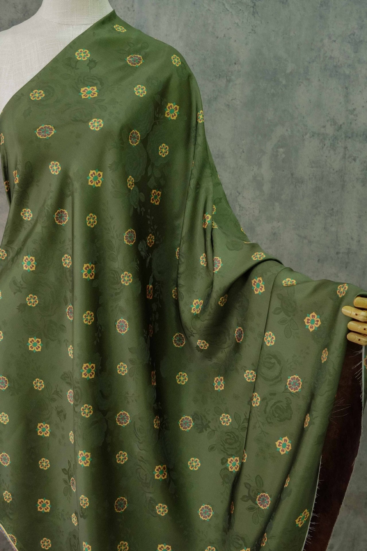 Floral Acetate Blend Fabric - Dress Apparel by the Yard - Green