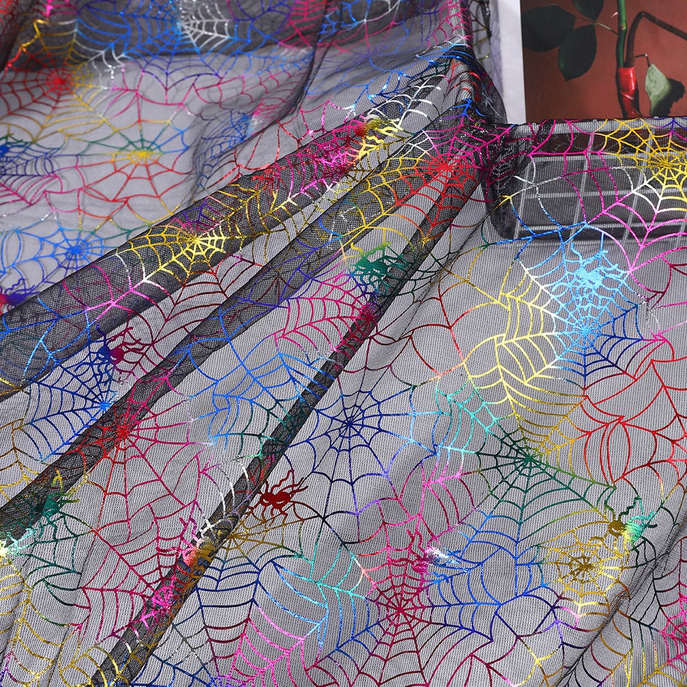 Halloween Spiderweb Sheer Polyester Mesh Fabric, Lightweight - Rainbow