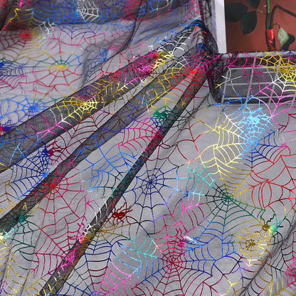 Halloween Spiderweb Sheer Polyester Mesh Fabric, Lightweight - Rainbow