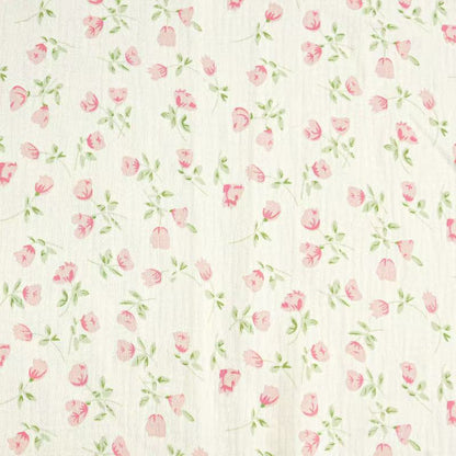 Double Gauze Cotton Fabric - Crinkle Texture Apparel & Craft by the Yard - Pink Flowers