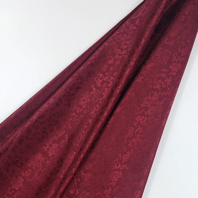 All-Over Dragon Satin Fabric By The Yard | 17 Colors, 47" Wide for Hanfu & Home Decor - Burgundy