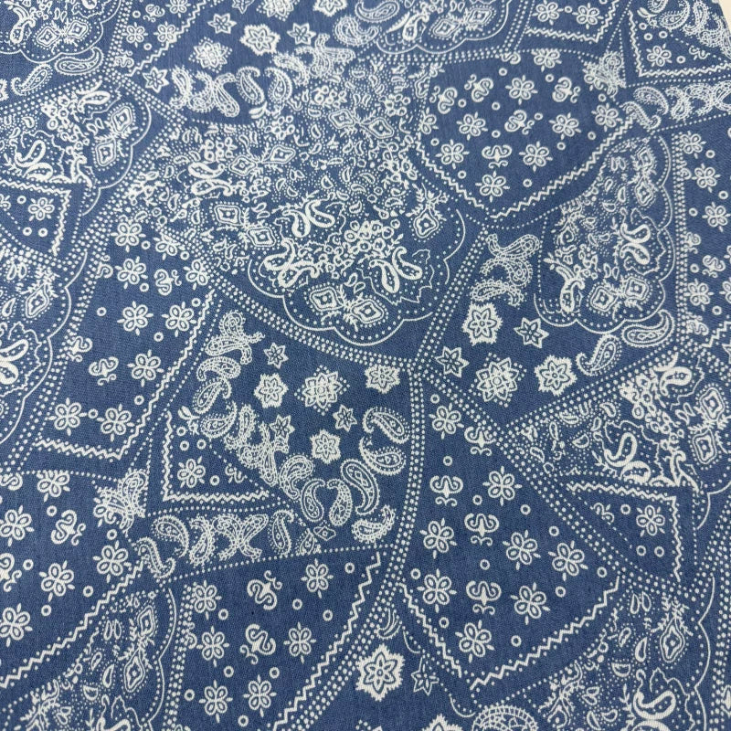 Cotton Denim Fabric, Washed Prints, for Dresses, Shirts & DIY - Mystic Floral Paisley