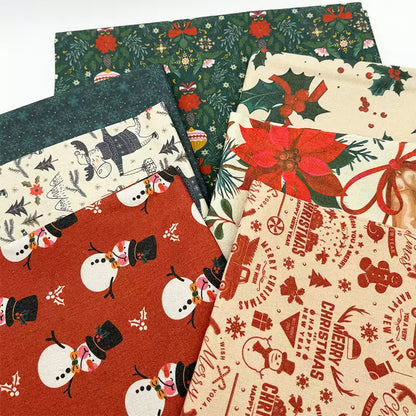 Christmas Print Cotton-Linen Fabric, Encrypted Woven Cloth for Decor & DIY