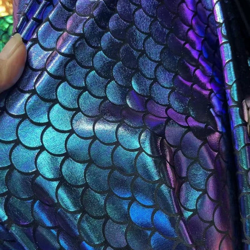 Holographic Fish Scale Stretch Fabric By The Yard | 10 Colors, 58" Wide, 2-Way Stretch for Dance Costumes & Stage Decor - Iridescent Purple
