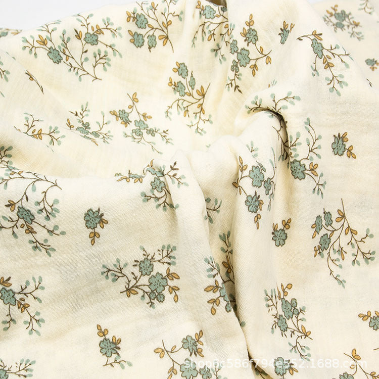 Double Gauze Cotton Fabric - Crinkle Texture Apparel & Craft by the Yard - Elegant Floral