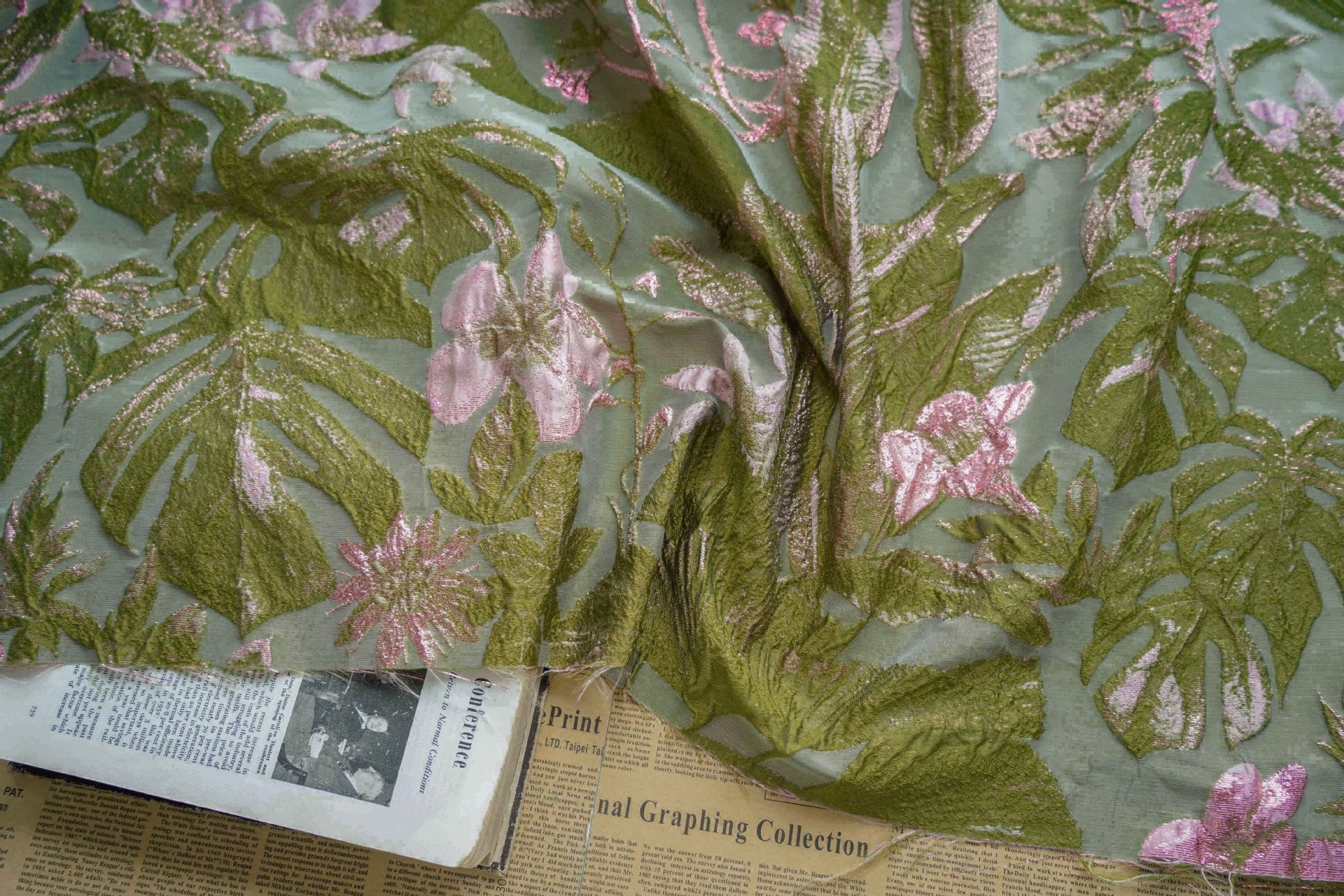 Crinkle Metallic Jacquard Fabric - Dress Apparel by the Yard - Cyan