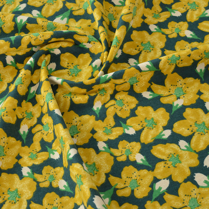 Floral Brushed Cotton Fabric - Dress & Home Decor by the Yard - Large Stamen Yellow Flower