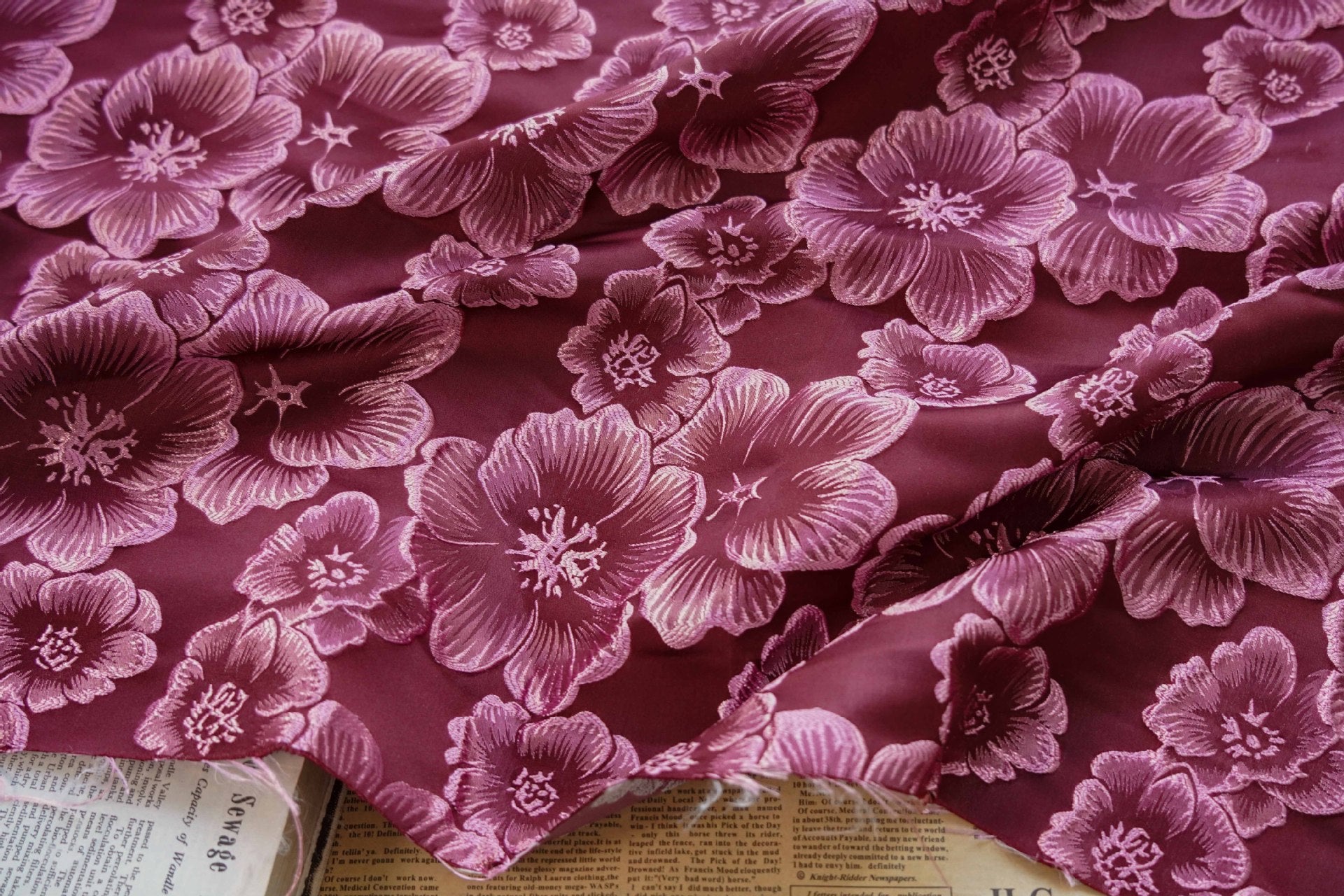 3D Floral Metallic Jacquard Fabric - Dress Jacket by the Yard - Rose Pink