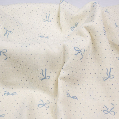 Double Gauze Cotton Fabric - Crinkle Texture Apparel & Craft by the Yard - Blue Polka Dot Bow
