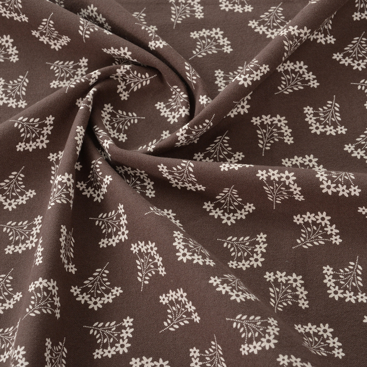 Floral Brushed Cotton Fabric - Dress & Home Decor by the Yard - Five Flower Branch Brown