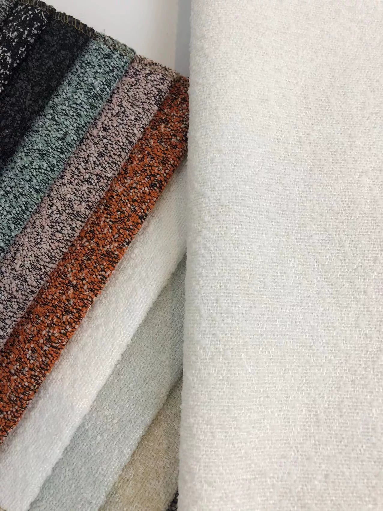 Boucle Loop-Yarn Polyester Fabric, Textured Solid Cloth for Upholstery & DIY - White