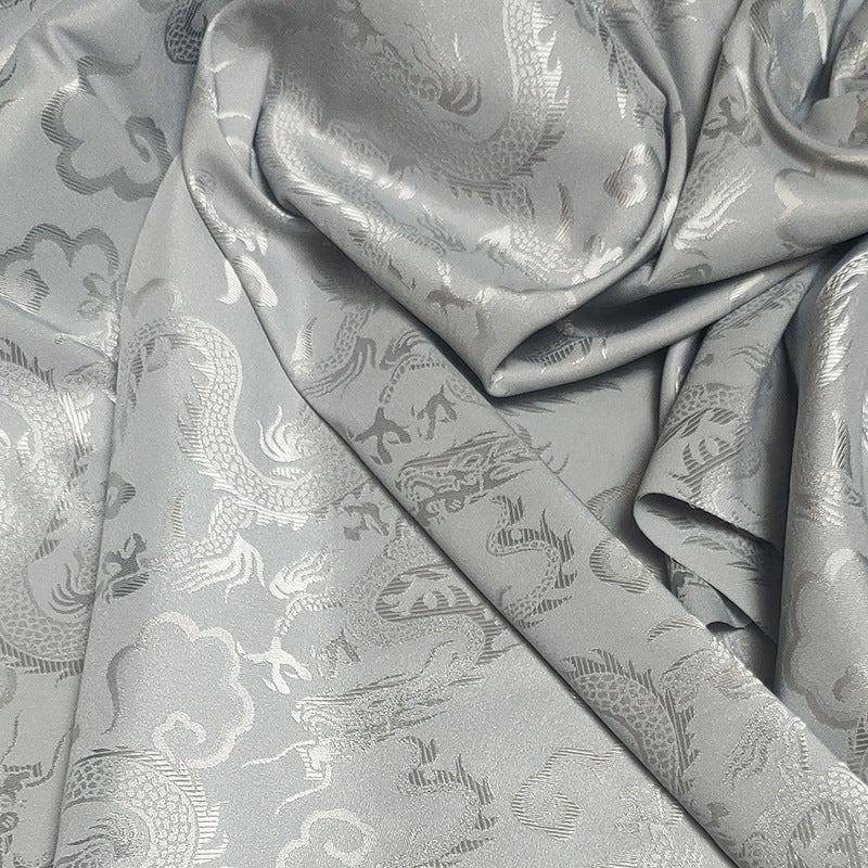 Dragon Brocade Satin Fabric By The Yard | 4 Colors, 59" Wide for Gowns & Costumes - Grey