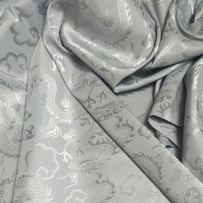 Dragon Brocade Satin Fabric By The Yard | 4 Colors, 59" Wide for Gowns & Costumes - Grey