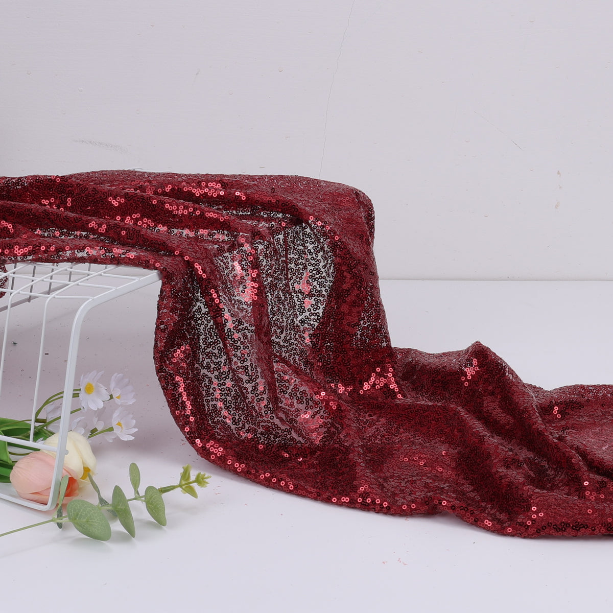 Mermaid Sequin Fabric, Shimmer, 49 in Wide - Burgundy