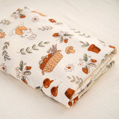 Cotton Double Gauze Fabric, for Baby Blankets & Bibs - Farm Rabbit