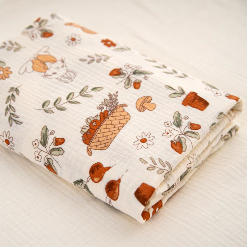 Cotton Double Gauze Fabric, for Baby Sleepwear & Bibs - Farm Rabbit