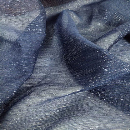 Crinkle Chiffon Fabric with Metallic Shimmer for Hanfu, Dresses & Curtains - Navy