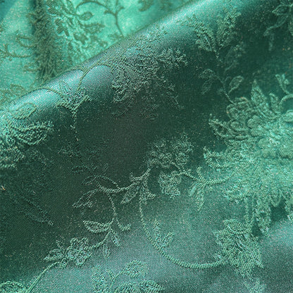 Cotton-Poly Jacquard Fabric, Peony Satin Hanfu & Qipao Cloth - Dark Green