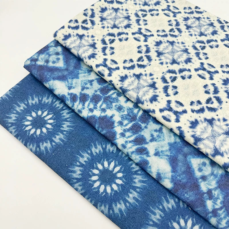 Tie-Dye Indigo Cotton Linen Fabric for Tablecloths & Door Curtains