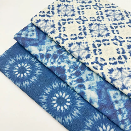 Tie-Dye Indigo Cotton Linen Fabric for Tablecloths & Door Curtains