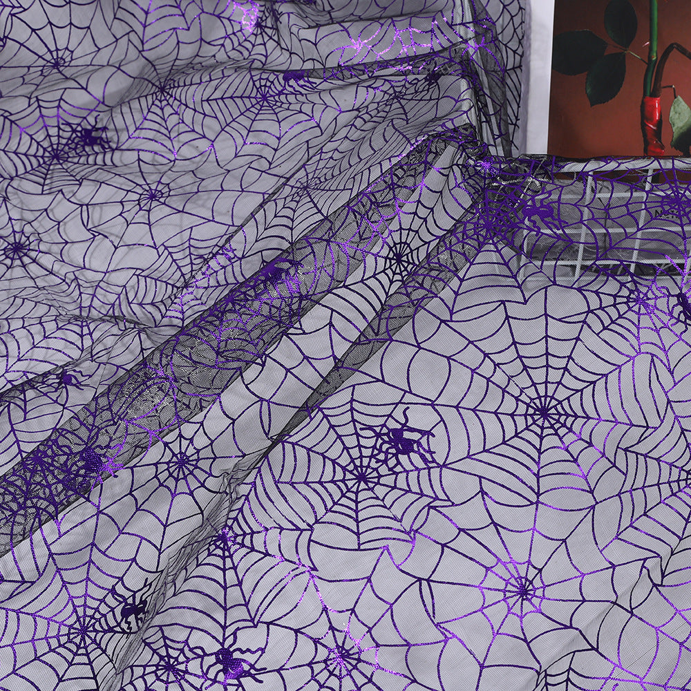 Halloween Spiderweb Sheer Polyester Mesh Fabric, Lightweight - Purple