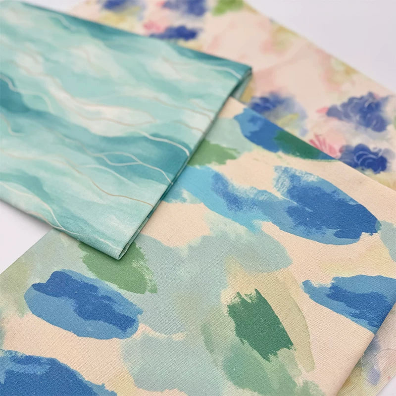 Watercolor Print Cotton Linen Fabric for Tablecloths & Door Curtains