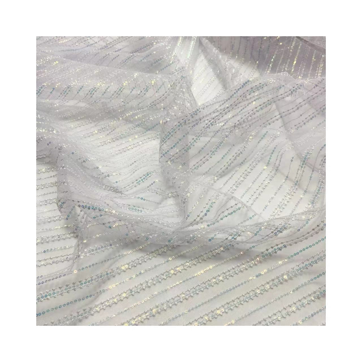 Sequin Mesh Fabric, Iridescent Stripe, 53 in Wide