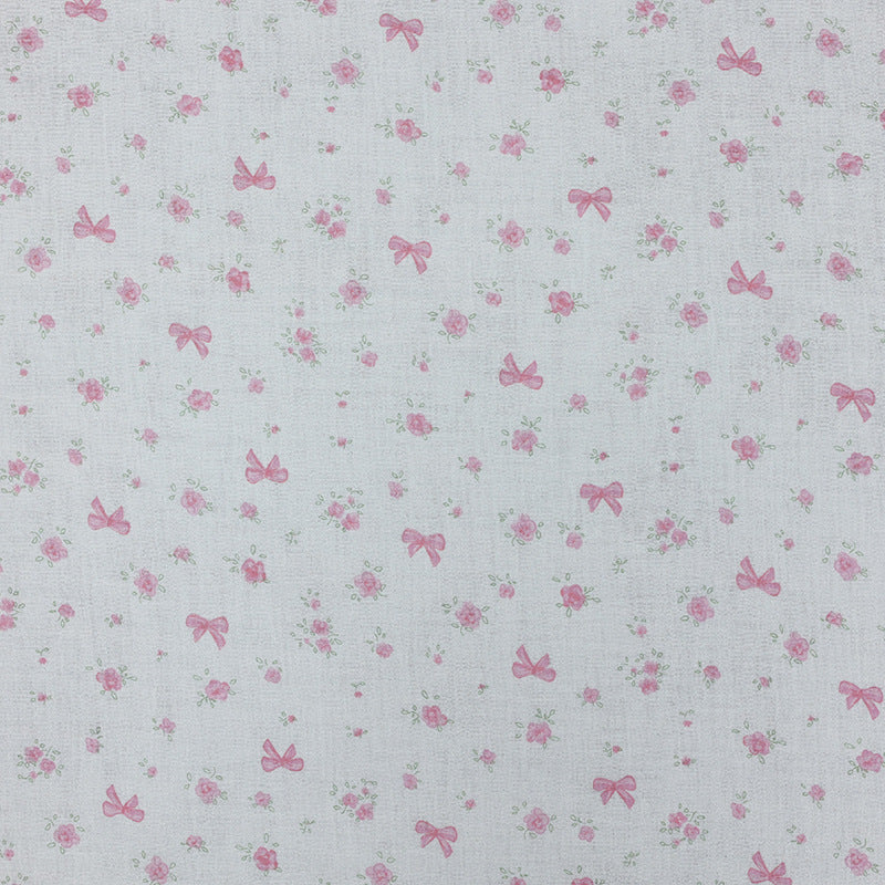 Cotton Double Gauze Fabric, Small Floral & Bow Prints (6) - White Bow