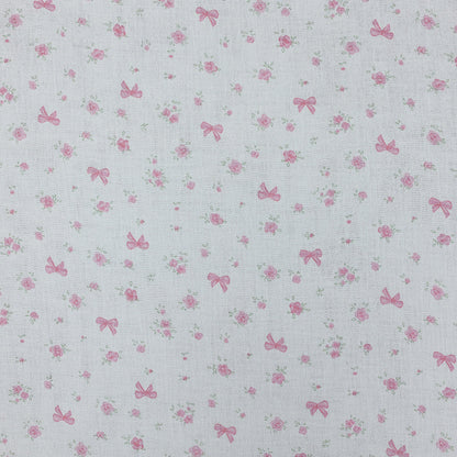 Cotton Double Gauze Fabric, Small Floral & Bow Prints (6) - White Bow