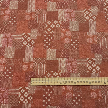 Japanese Geometric Floral Cotton Linen Fabric for Tablecloths - Brick Red
