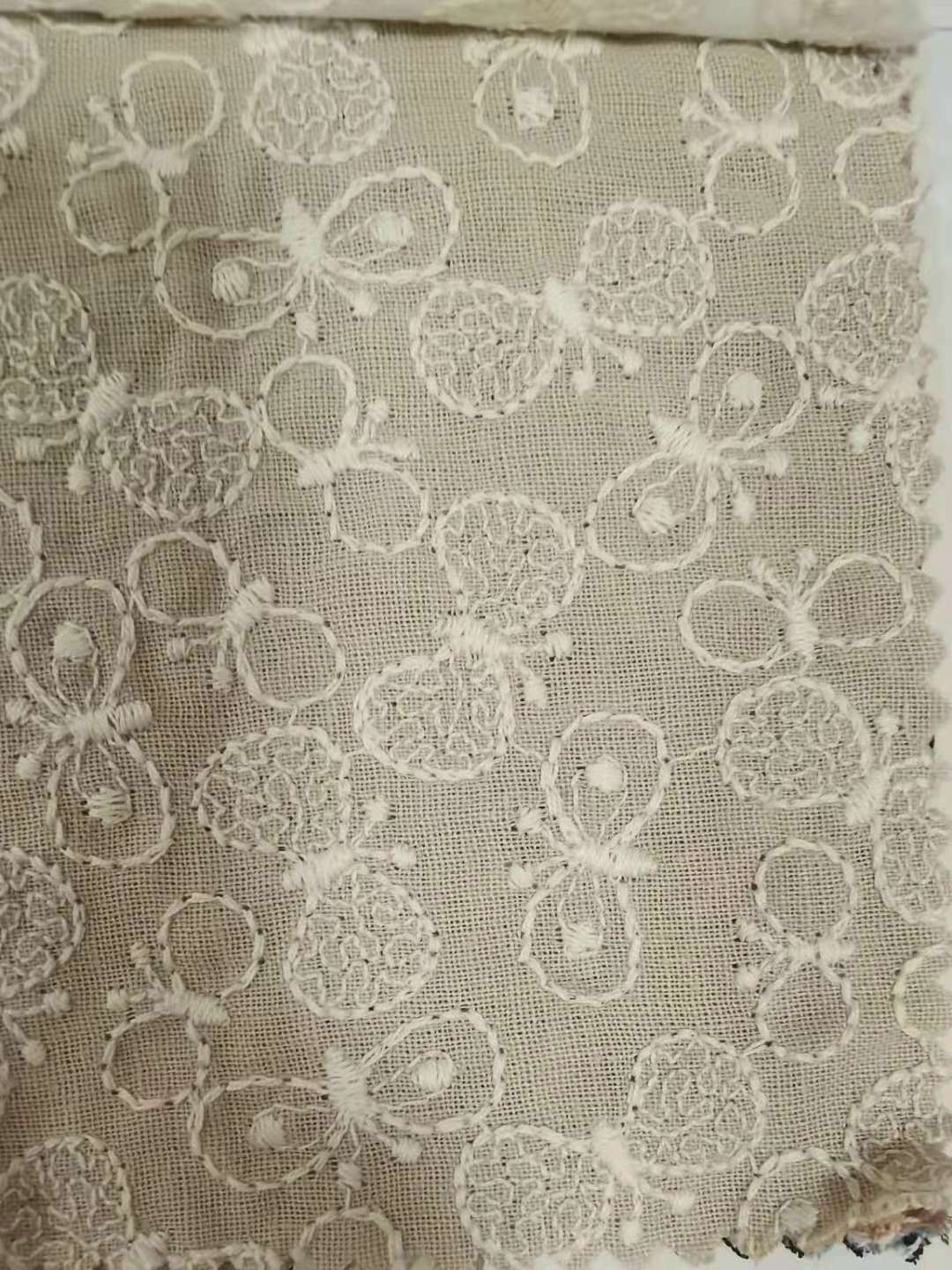 Butterfly Embroidery Linen Cotton Fabric, 49 in Wide - Cream