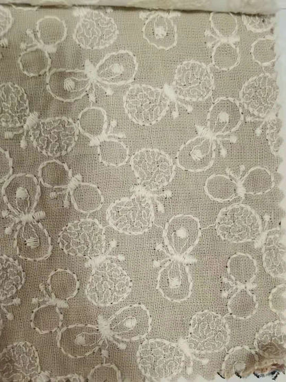 Butterfly Embroidery Linen Cotton Fabric, 49 in Wide - Cream