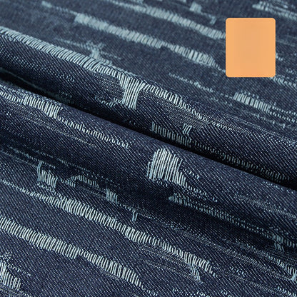 Washed Jacquard Denim Fabric, Thick Bark-Weave Cotton for Jackets & Bags - Dark Blue
