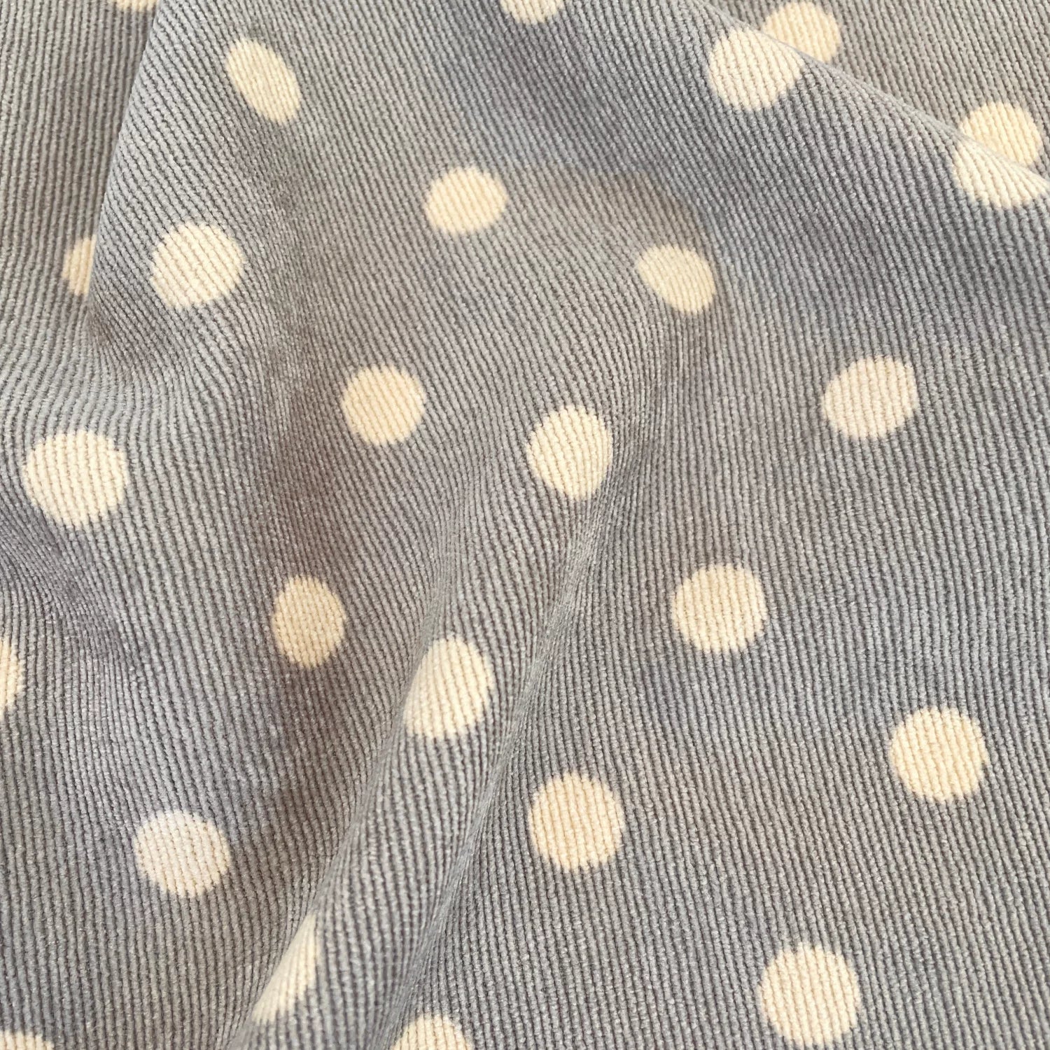 Printed Cotton Corduroy Fabric, for Dresses & Cushions - Retro Dot Grey