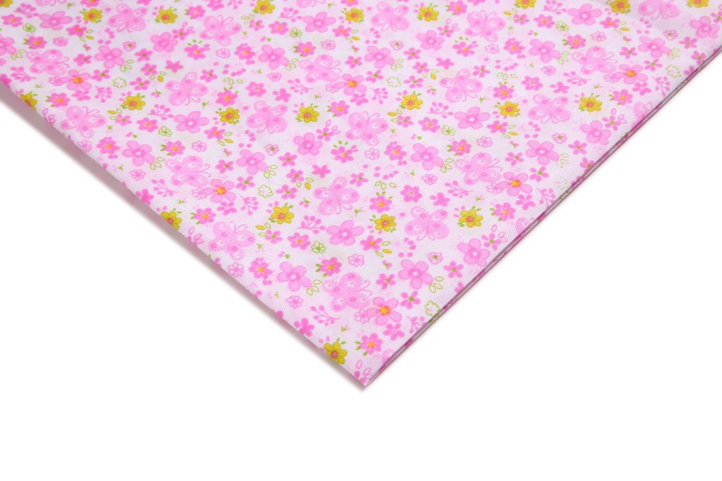 Polyester Butterfly Floral Fabric, for Bags & Picnic Crafts - Pink