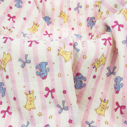 Double Gauze Cotton Fabric - Crinkle Texture Apparel & Craft by the Yard - Pink Stripe Bow