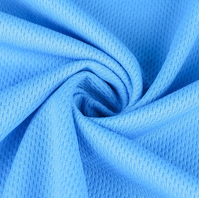 Moisture-Wicking Birdseye Polyester Knit Fabric, 4-Way Stretch - Blue & Ice Blue