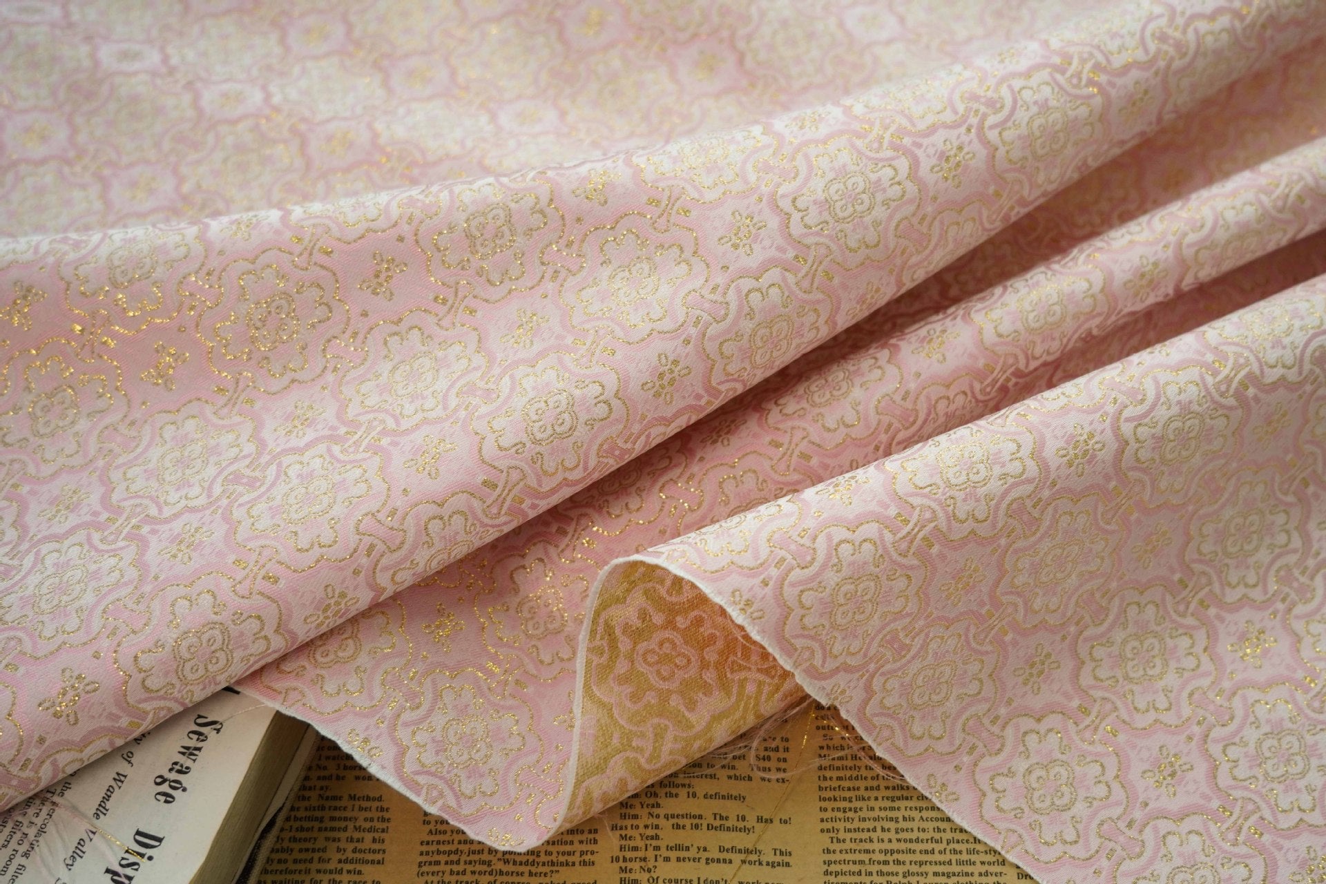 Metallic Jacquard Fabric - Traditional Pattern Apparel & Decor by the Yard - Light Pink