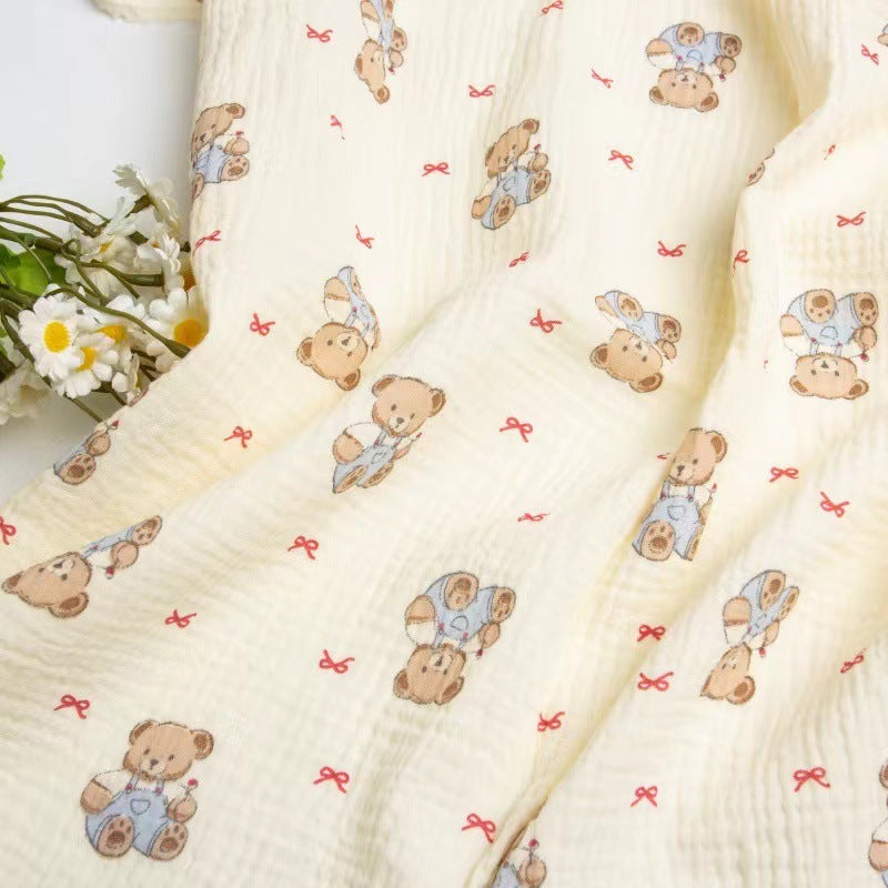 Double Gauze Cotton Fabric - Crinkle Texture Apparel & Craft by the Yard - Bow Bear