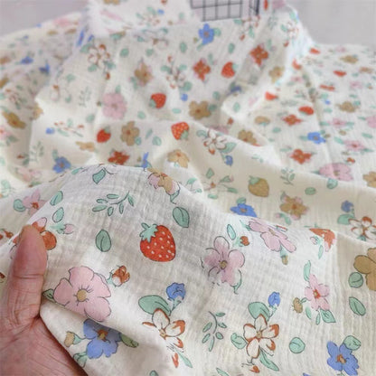 Double Crinkle Gauze Cotton, Baby Heart Print Cloth for Blankets & Bibs - Strawberry Floral